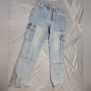 Kancan Light Wash Women's Cargo Jeans - Casual Utility Style